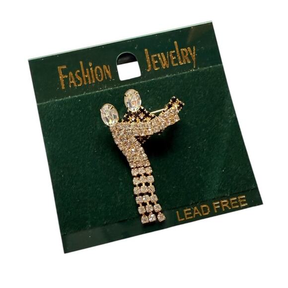 NWT 1" x 1.6" Mini Gold Plated with Rhinestone Dancing Duo Brooch / Pin - Picture 1 of 2